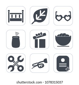 Premium fill icons set on white background . Such as industrial, tree, holiday, baby, background, fashion, leaf, foliage, furniture, empty, musical, summer, celebration, bedroom, cradle, music, forest