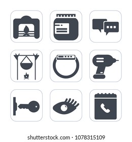 Premium fill icons set on white background . Such as bonfire, campfire, food, hot, winter, industry, book, security, fireplace, christmas, drill, smart, internet, beauty, time, door, phone, face, girl