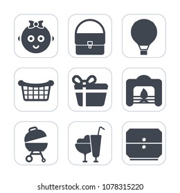 Premium fill icons set on white background . Such as home, grill, fireplace, baby, child, extreme, fire, accessory, sky, christmas, fashion, meat, cream, little, drawer, people, happy, basket, gift