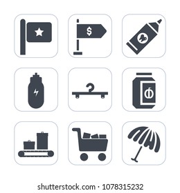 Premium fill icons set on white background . Such as eating, hanger, banking, finance, paste, parasol, jam, care, flag, bag, tooth, america, brush, umbrella, jar, cloakroom, money, toothpaste, dental