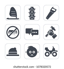 Premium fill icons set on white background . Such as green, speed, baby, wind, conditioner, lamp, hat, light, quad, road, bike, dirt, sea, sad, cute, headwear, builder, speech, clothing, industry, red