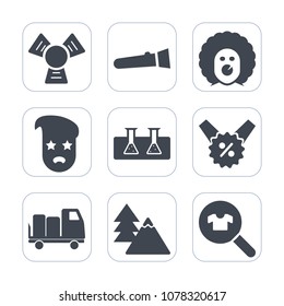 Premium fill icons set on white background . Such as light, laboratory, style, night, lamp, percent, clothing, flashlight, character, plastic, sale, truck, water, price, female, bulb, cooler, nature