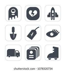 Premium fill icons set on white background . Such as monster, service, creature, ufo, galaxy, health, alien, technology, skating, beauty, roller, tag, beautiful, identity, space, delivery, heart, girl