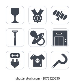 Premium Fill Icons Set On White Background . Such As Energy, Spaceship, Power, Baby, Station, International, Satellite, Glass, Pacifier, Science, Office, Lift, Sickle, Alcohol, Beverage, Space, Wine