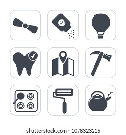 Premium fill icons set on white background . Such as extreme, hammer, equipment, sky, kettle, white, air, road, baby, container, ribbon, talc, pin, travel, skin, fly, stove, cook, tool, dentist, jump