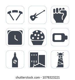 Premium fill icons set on white background . Such as light, skydiver, sport, real, parachute, air, extreme, house, people, concept, sea, cake, music, food, fly, ocean, bottle, energy, sign, skydiving