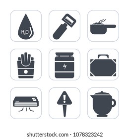 Premium fill icons set on white background . Such as dish, kitchen, hot, mark, nutrition, potato, style, breakfast, clean, equipment, leather, sign, conditioning, dinner, fashion, liquid, water, peel
