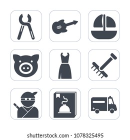 Premium fill icons set on white background . Such as pig, musical, tool, japan, garden, hospital, health, autumn, ambulance, animal, samurai, renovation, ocean, construction, sound, piglet, work, boat