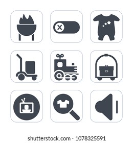 Premium fill icons set on white background . Such as fire, transport, sausage, travel, woman, clothing, television, package, train, fashion, boy, food, meat, switch, clothes, audio, music, delivery