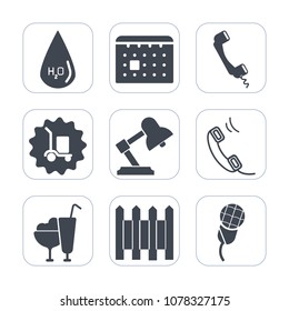 Premium fill icons set on white background . Such as food, call, telephone, audio, cargo, barrier, table, water, phone, truck, ice, delivery, wall, music, fence, sign, calendar, object, container, box
