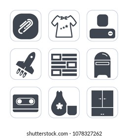 Premium fill icons set on white background . Such as audio, mailbox, japan, kid, baby, mail, japanese, paper, envelope, page, cute, document, food, internet, social, newborn, fashion, cuisine, retro