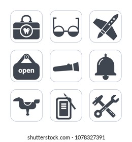 Premium fill icons set on white background . Such as store, sign, wrench, eye, health, equipment, japan, night, open, horse, toothbrush, brush, ink, toothpaste, tool, spanner, craft, clean, torch, kid