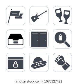 Premium fill icons set on white background . Such as drink, concept, website, clothing, rock, hand, people, web, internet, file, ufo, white, nation, country, folder, red, wine, spacecraft, business