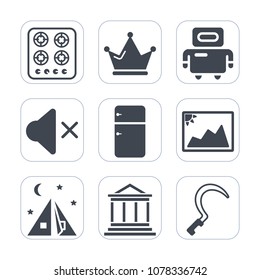 Premium fill icons set on white background . Such as queen, technology, camp, finance, gardening