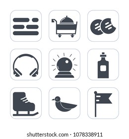 Premium fill icons set on white background . Such as sign, cookie, text, ice skate, service