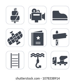Premium fill icons set on white background . Such as ladder dessert,  equipment, silhouette, camcorder, satellite, fashion