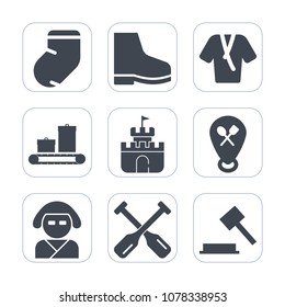 Premium fill icons set on white background . Such as restaurant, jersey, justice, winter, object, sport, location, geisha, white, bag, oar, beauty, travel, autumn, sign, bathrobe, clothing, kimono