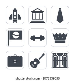 Premium fill icons set on white background . Such as window, home, finance, bank, health, king, craft, technology, emergency, guitar, building, musical, banking, light, queen, space, royal, tie, sign