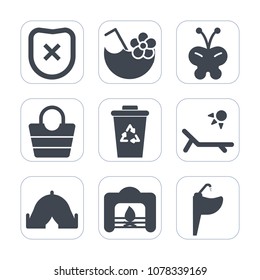 Premium fill icons set on white background . Such as home, fashion, object, juice, trash, insect, sunny, recycle, bag, adventure, waste, faucet, butterfly, beauty, cold, style, garbage, safety, white