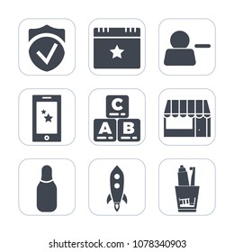 Premium fill icons set on white background . Such as hygiene, toothpaste, interface, delete, launch, decoration, food, display, star, health, secure, market, mobile, success, check, ball, child, store