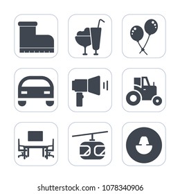 Premium fill icons set on white background . Such as farm, food, car, footwear, ice, summer, birthday, clothing, style, agricultural, table, dessert, vanilla, train, brown, avatar, profile, desk, blue