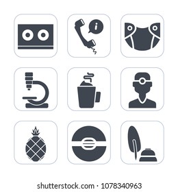 Premium fill icons set on white background . Such as infant, black, technology, ink, fresh, dentist, calligraphy, ball, clinic, drink, child, hygiene, fruit, exotic, microscope, contact, audio, center