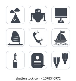 Premium fill icons set on white background . Such as robot, sea, digital, android, equipment, top, board, nature, ocean, internet, pc, flipper, underwater, computer, sky, identity, speed, panorama