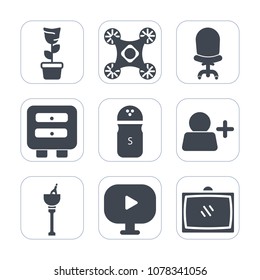 Premium fill icons set on white background . Such as pepper, home, white, business, camera, radio, furniture, television, add, media, decoration, account, room, vehicle, ingredient, food, comfort, ice