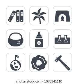 Premium fill icons set on white background . Such as rucksack, tool, tree, plastic, sweet, directory, christmas, bottle, dessert, folder, home, paper, plant, object, laboratory, planet, palm, backpack