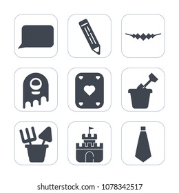 Premium fill icons set on white background . Such as toy, tie, alien, background, chat, space, ufo, drawing, game, bubble, playground, extraterrestrial, gambling, office, science, childhood, monster