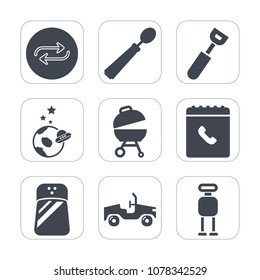 Premium fill icons set on white background . Such as spoon, cyborg, seasoning, restaurant, barbecue, technology, dinner, exploration, food, android, book, robot, space, kitchen, spaceship, meat, spice