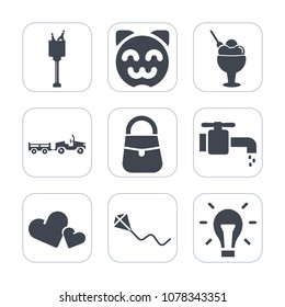 Premium fill icons set on white background . Such as glass, dessert, animal, fun, valentine, love, joy, kitty, drink, shipping, light, background, asian, kite, ice, water, party, sky, bag, champagne