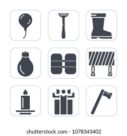 Premium fill icons set on white background . Such as footwear, style, boot, decoration, foot, bulb, box, candle, equipment, energy, balloon, wear, wrench, idea, tool, traffic, sign, light, leather