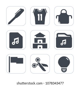 Premium fill icons set on white background . Such as game, basketball, ball, sound, music, graphic, flag, bulb, uniform, school, stationery, temple, chef, travel, sign, cut, protective, asian, pencil