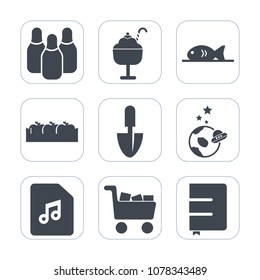 Premium fill icons set on white background . Such as space, strawberry, white, healthy, vanilla, coffee, competition, notebook, food, fruit, sweet, dessert, speed, tool, page, bowling, meat, graphic