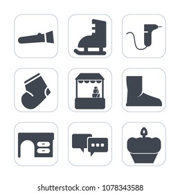 Premium fill icons set on white background . Such as drill, store, medicine, office, ice, winter, medical, lamp, clinic, energy, dentistry, object, speech, dental, fashion, desk, sweet, electric, shop