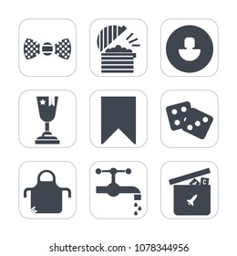 Premium fill icons set on white background . Such as fashion, clothing, apron, human, tie, kitchen, winner, bookmark, cook, restaurant, suit, gambling, play, pinafore, elegance, accessory, achievement