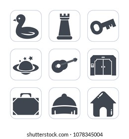 Premium fill icons set on white background . Such as bag, black, chess, headwear, planet, key, clothing, animal, leather, business, earth, knight, real, wildlife, musical, house, white, style, safe
