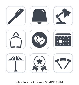 Premium fill icons set on white background . Such as pen, wagasa, sale, bag, school, winner, award, coffee, first, schedule, tool, office, culture, button, timetable, japanese, equipment, pencil, sky