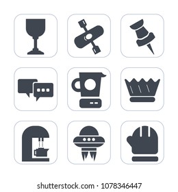 Premium fill icons set on white background . Such as food, speech, drink, cafe, spacecraft, mixer, ufo, activity, espresso, technology, warm, coffee, alcohol, season, kayak, king, spaceship, luxury