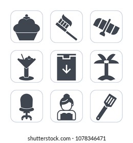 Premium fill icons set on white background . Such as chair, food, sign, groom, glass, bar, orbit, clean, chocolate, health, care, station, planet, cupcake, pan, comfortable, alcohol, nature, dessert