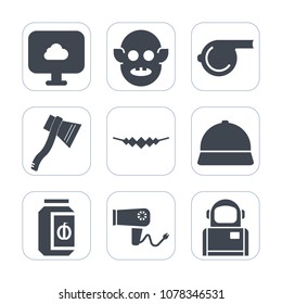 Premium fill icons set on white background . Such as extraterrestrial, necklace, work, jam, hairdryer, dryer, jewelry, glass, axe, alien, cosmonaut, care, hair, technology, sign, humanoid, cloud, blow