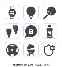 Premium fill icons set on white background . Such as food, skydiver, clean, air, money, grill, internet, poker, screen, device, telephone, parachuting, ball, call, underwater, brush, communication