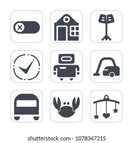 Premium fill icons set on white background . Such as turn, control, business, construction, vacuum, electricity, building, domestic, electrical, transportation, baby, city, food, android, mobile, home