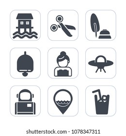 Premium fill icons set on white background . Such as drink, location, button, cut, alarm, object, alert, bride, travel, paper, cold, vessel, ink, couple, alien, spaceship, calligraphy, black, pen, job