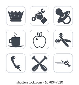 Premium fill icons set on white background . Such as royal, communication, departure, luxury, travel, work, builder, occupation, baby, paddle, cup, site, kingdom, drink, foreman, apple, plane, cafe