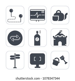 Premium fill icons set on white background . Such as place, heart, pulse, location, concept, drink, sign, spray, replacement, map, chinese, castle, computer, direction, tea, shovel, position, japanese
