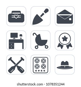 Premium fill icons set on white background . Such as construction, business, water, place, achievement, west, first, equipment, carriage, office, background, pram, accessory, desk, canoe, cook, tool