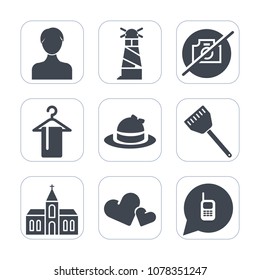 Premium fill icons set on white background . Such as background, love, nautical, no, fashion, religion, ringing, profile, communication, hat, sea, headwear, hanger, sign, web, church, lighthouse, user