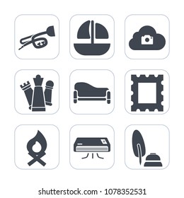 Premium fill icons set on white background . Such as sea, calligraphy, couch, white, web, sound, instrument, pen, sofa, conditioner, frame, ink, bonfire, marine, trumpet, ocean, strategy, sign, music